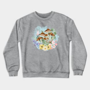 Watercolor Mushroom and Frog Botanical Graphic Tee Crewneck Sweatshirt